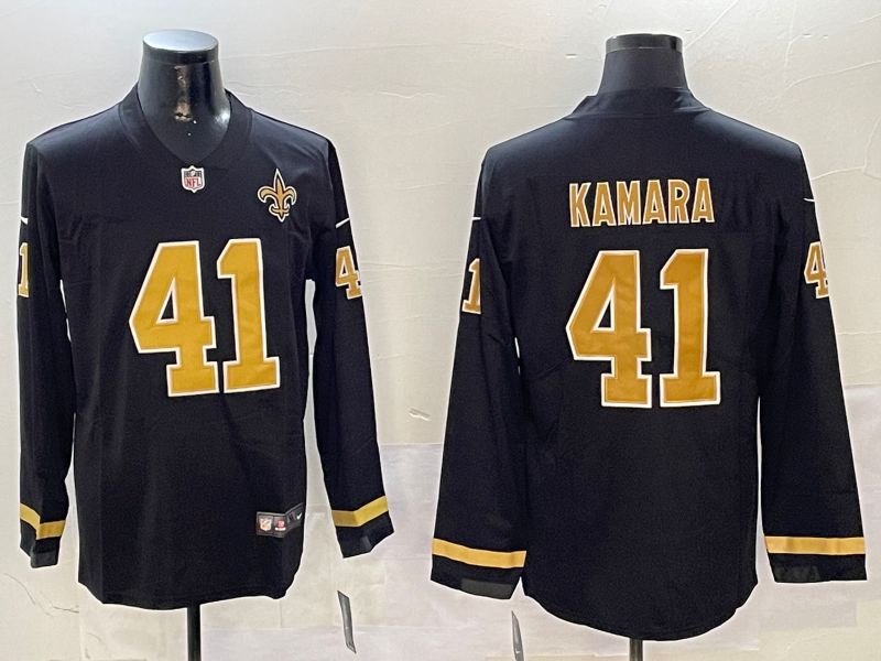 Men New Orleans Saints #41 Kamara Black long sleeve 2024 Nike NFL Jersey style 0104